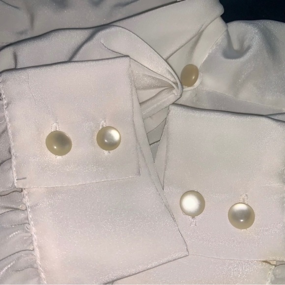 v i n t a g e :: Draped Pleated Satin High Neck Ballon Sleeve Blouse - Picture 7 of 9